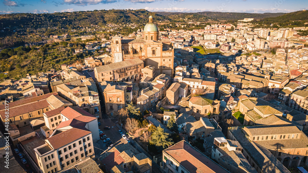 Aerial View of Piazza Armerina City Centre, Enna, Sicily, Italy, Europe