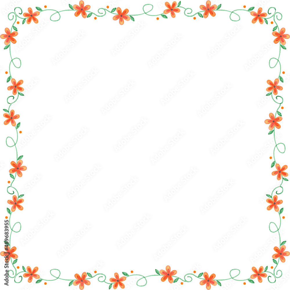 Floral Square Frame Background With Hand Drawn Flowers