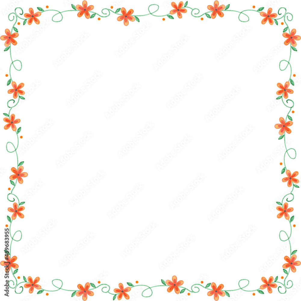 Floral Square Frame Background With Hand Drawn Flowers Floral Square Frame Background With Hand Drawn Flowers