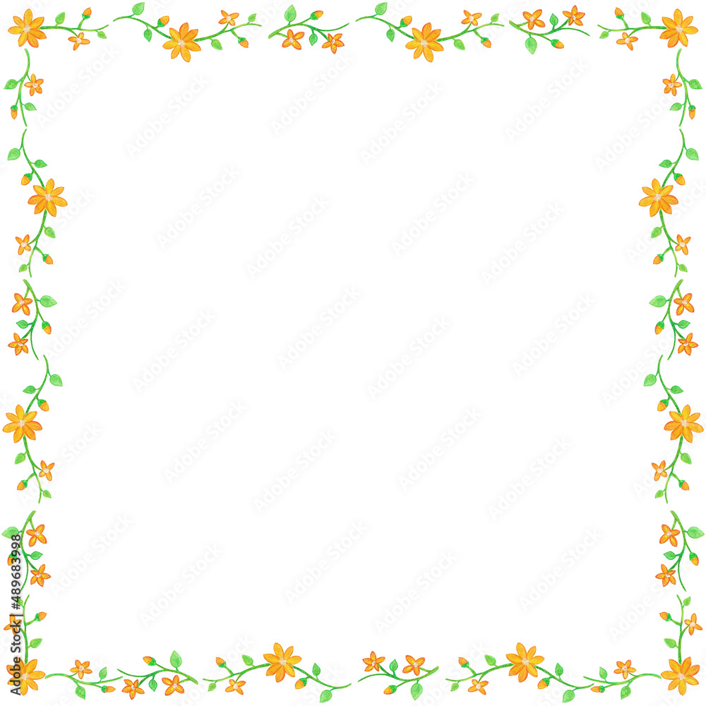 Floral Square Frame Background With Hand Drawn Flowers Floral Square Frame Background With Hand Drawn Flowers