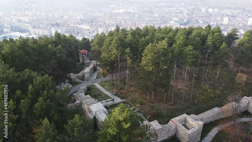 Aerial view of Ruins of the late antique Hisarlaka Fortress near town of Kyustendil, Bulgaria
 photo