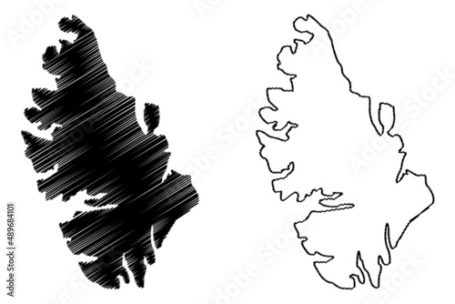 Axel Heiberg island (Canada, North America, Queen Elizabeth Islands, Canadian Arctic Archipelago) map vector illustration, scribble sketch Axel Heiberg map