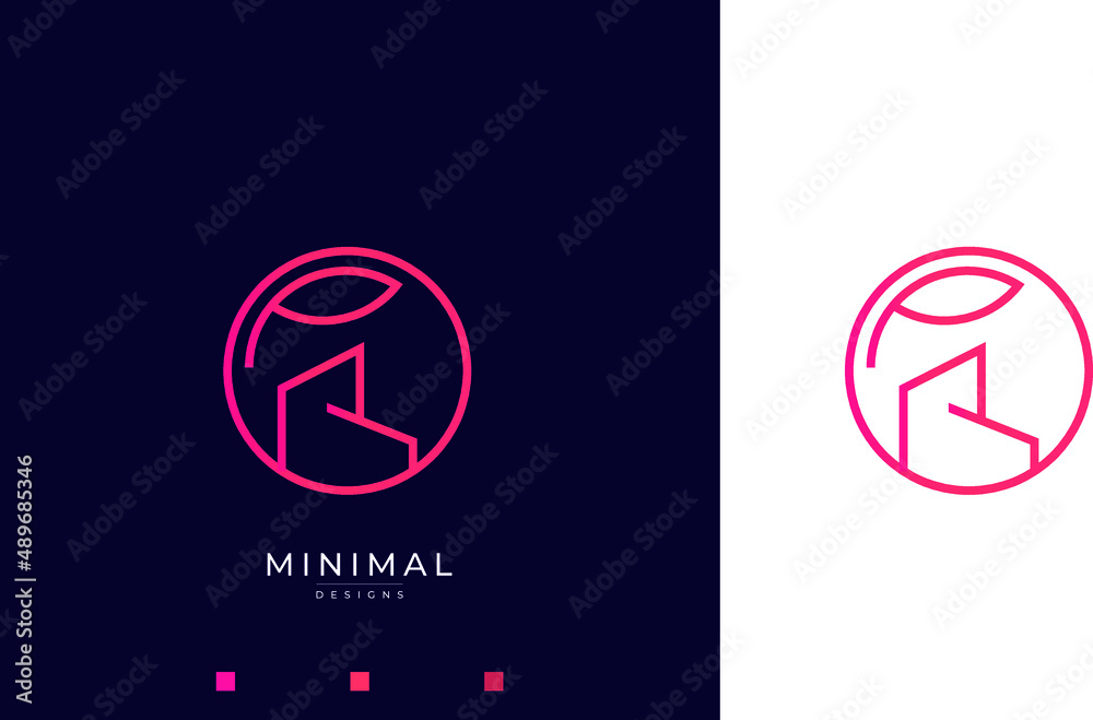 A line art icon logo of a house/home with a leaf circle A line art icon logo of a house/home with a leaf circle
