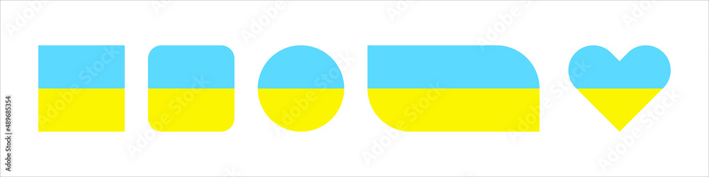 Miscellaneous badges with Ukrainian flag. Ukrainian colors are blue and yellow. Vector icons isolated on white background. Miscellaneous badges with Ukrainian flag. Ukrainian colors are blue and yellow. Vector icons isolated on white background.