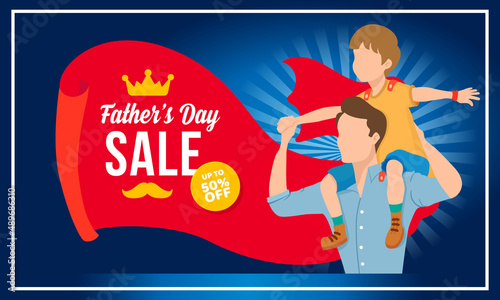 happy father's day sale banner with 50% off offers.
