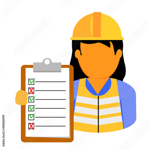 Simple Vector Engineer Woman Holding Checklist Paper