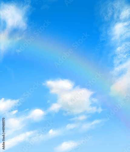 雲のある虹のかかった青空の美しい初夏フレームシンプルな背景素材
