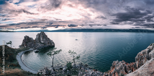 shamanka rock baikal lake Summer, nature of russia, island olkhon background Siberia photo
