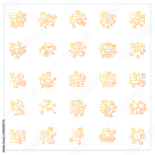 Universal basic income gradient icons set. Tax declaration, economic growth. Inequality and inflation. Global economy.Isolated vector illustrations.Suitable to banners, mobile apps and presentation