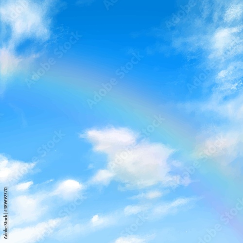 雲のある虹のかかった青空の美しい初夏フレームシンプルな背景素材
