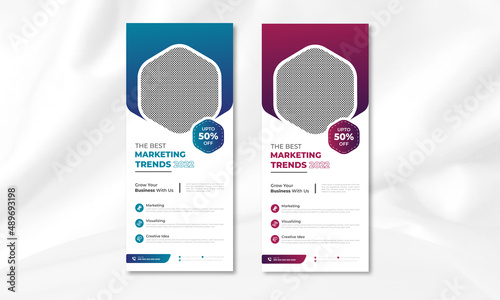 Business Roll-up banner stand template design, Corporate stand roll-up banner layout, promotional banner, pull-up banner.