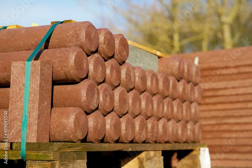 Pile of circular and sustainable construction material made from recycled waste plastics photo