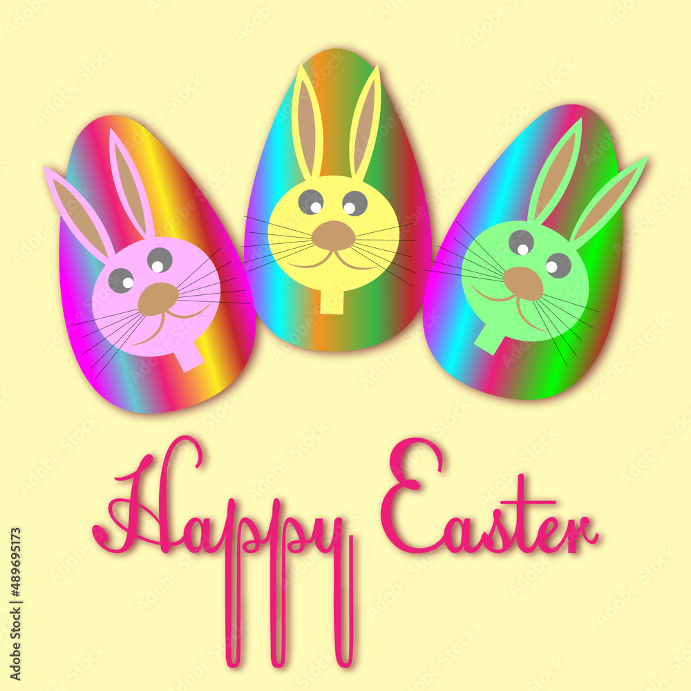 happy easter lettering card with ears rabbit in egg painted and flowers vector illustration design