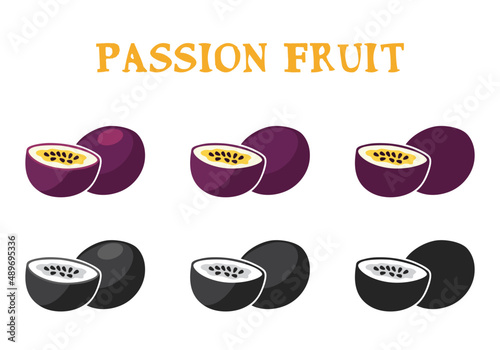 Set of Passion fruit vector.