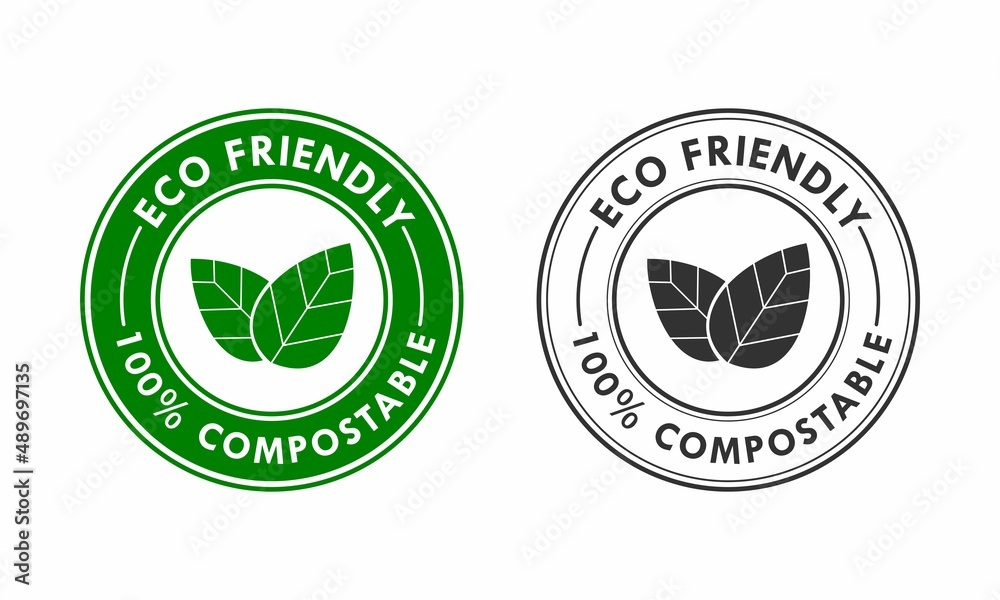 Eco friendly 100 compostable logo template illustration Stock Vector