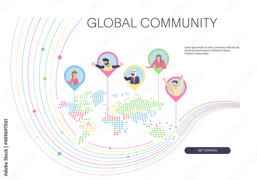 Web banner template with global community and network connections