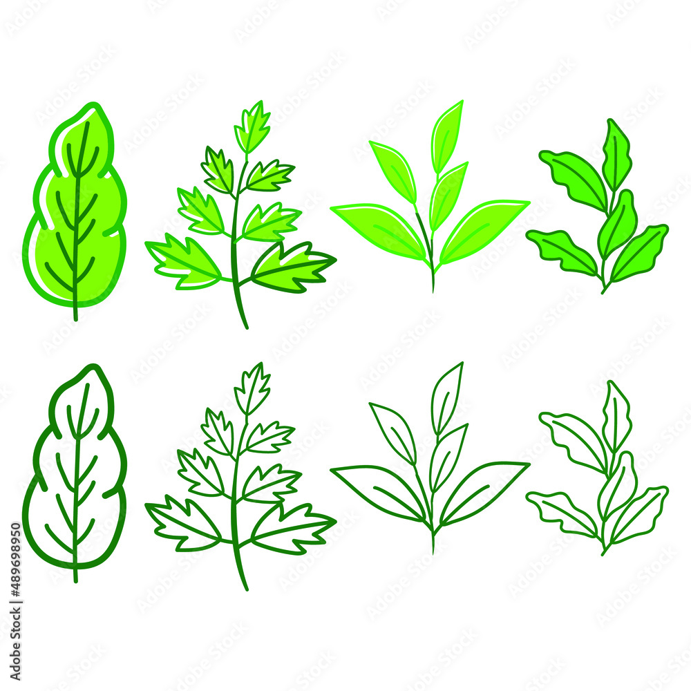 set of green leaves