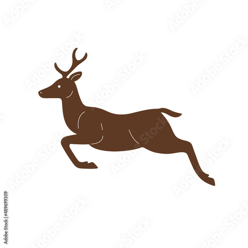 Silhouette of deer - cute character for children. Vector illustration in cartoon style.