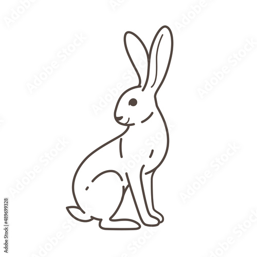 Cute grey hare - cartoon animal character. Vector illustration in flat style isolated on white background.