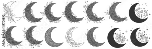 Mystical moon collection. Celestial clip art vector set