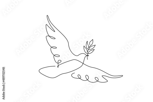 Fototapeta Peace dove with olive branch in One continuous line drawing