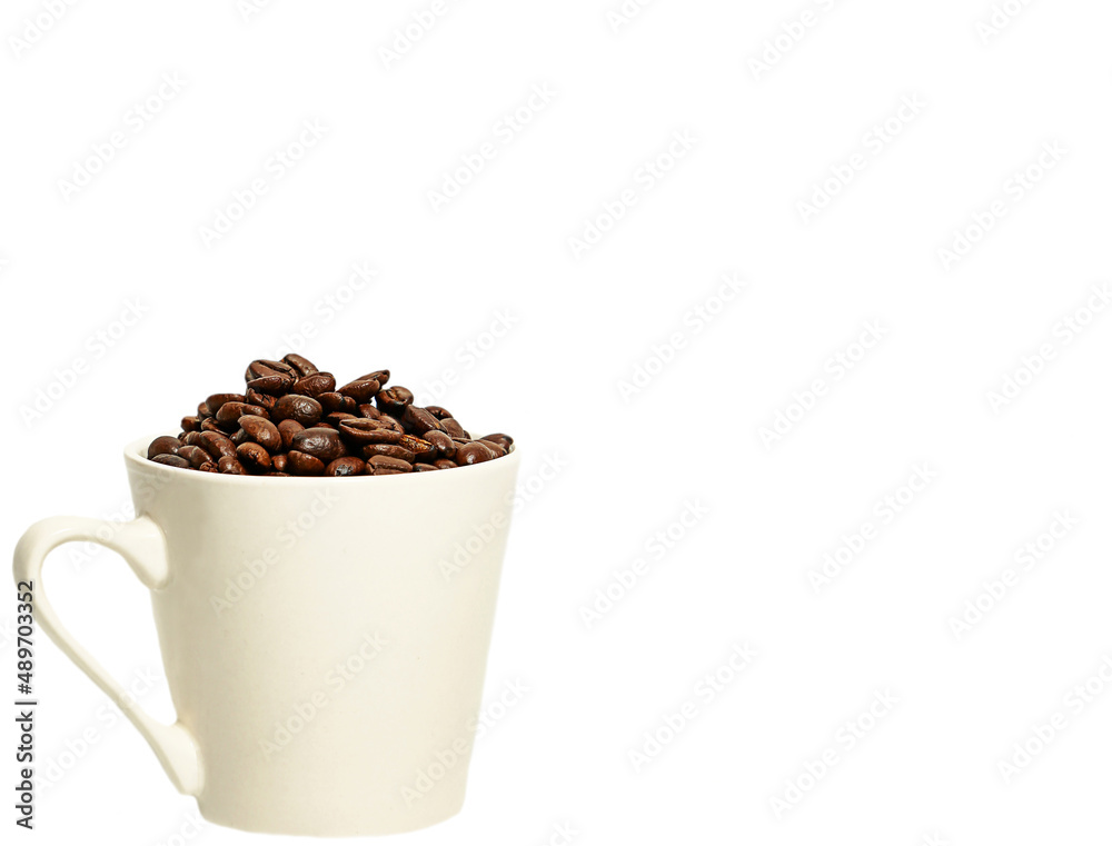 coffee beans in a coffee mug. roasted arabica coffee beans. coffee beans in a coffee mug. roasted arabica coffee beans.