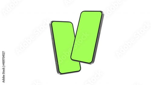 Animated Smartphones Mockups with Green Screens, Isolated on White Background