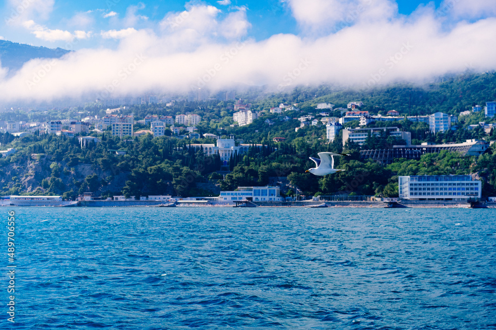 Fototapeta premium Seascape with a view of the coastline of Yalta, Crimea