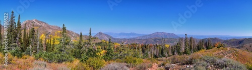 Fotografie, Obraz Views from hiking trail of Mount Nebo Wilderness Peak 11,933 feet, fall leaves panoramic, highest in the Wasatch Range of Utah, Uinta National Forest, United States