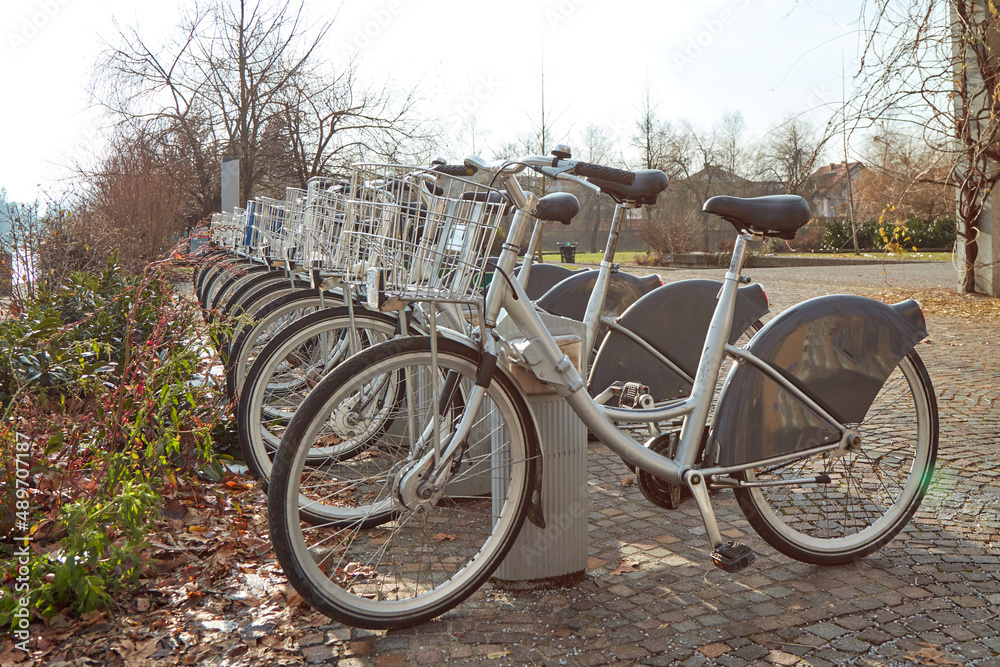 Bicycle - sharing system on the street. Popular way for promoting sport and clean energy.