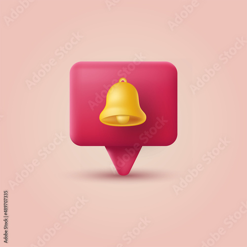 3d subscribe bell button. Notificaton sign. Vector