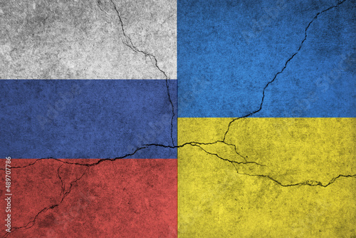Russia and Ukraine conflict concept. Flags of the two countries.