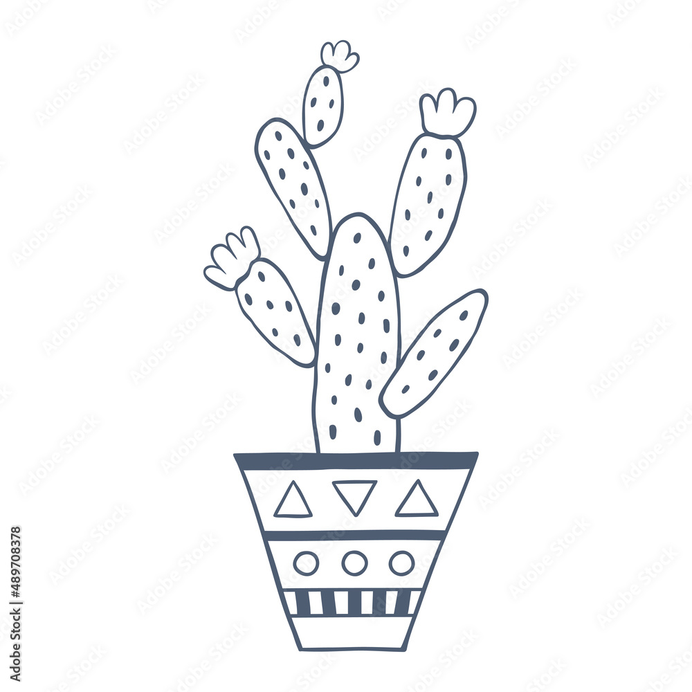 Hand drawn opuntia in flowerpot illustration Hand drawn opuntia in flowerpot illustration