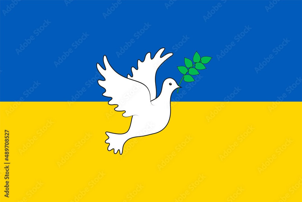 Frieden für Ukraine Fahne Schild mit Friedenstaube, Vektor Illustration  Stock-Vektorgrafik