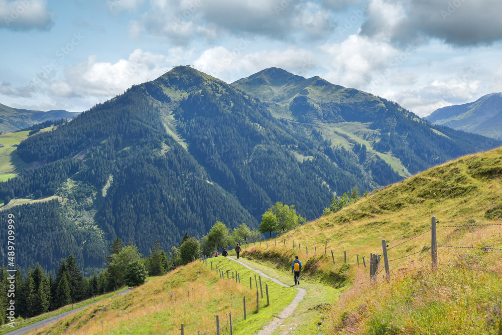 Fototapeta premium Österreichische Alpen im Sommer bei Saalbach Hinterglemm