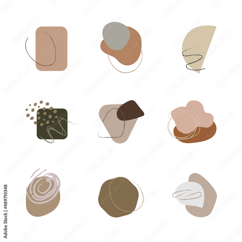 Boho set of vector. Abstract design shape. Art design for printing, cover art, wallpaper, minimalistic and natural wall drawings.