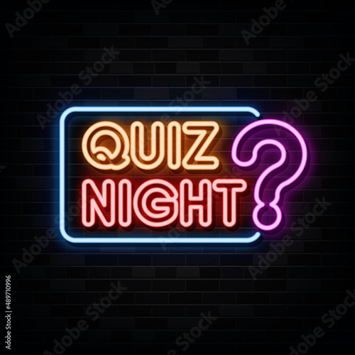 Quiz night neon text. neon sign. neon symbol