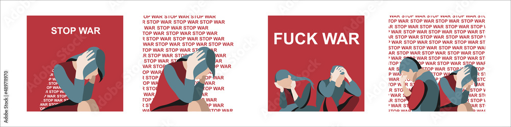 Vector set of posters and illustrations no war with people. Vector set of posters and illustrations no war with people.