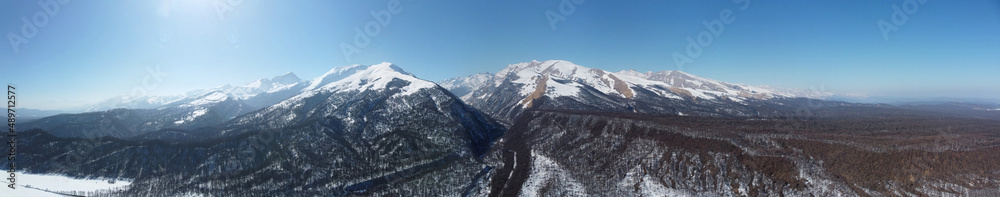 Panorama Caucasian mountains winter landscape
