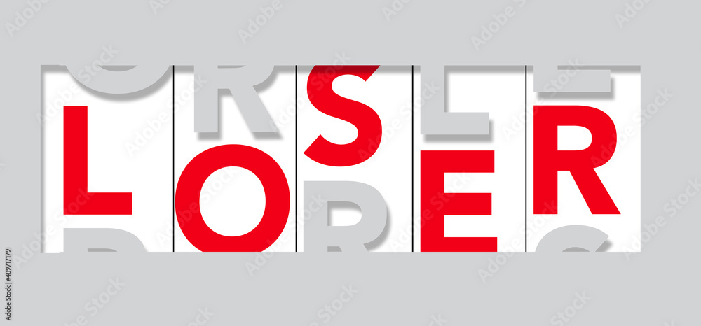 GAMBLING LOSER-The word loser appears to be lining up on the spinning wheels of a casino slot machine in this typographic illustration. GAMBLING LOSER-The word loser appears to be lining up on the spinning wheels of a casino slot machine in this typographic illustration.