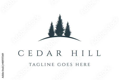 Simple Minimalist Pine Cedar Spruce Conifer Cypress Larch Fir Trees Forest for Outdoor Adventure Logo Design Vector