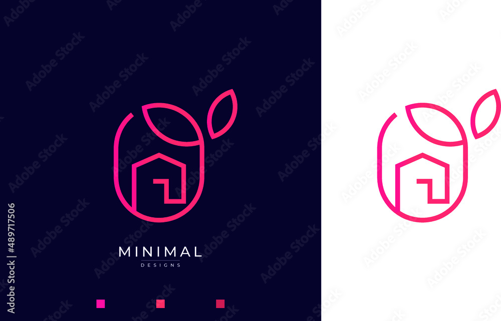 A line art icon logo of a house/home with a leaf circle Stock Vector ...
