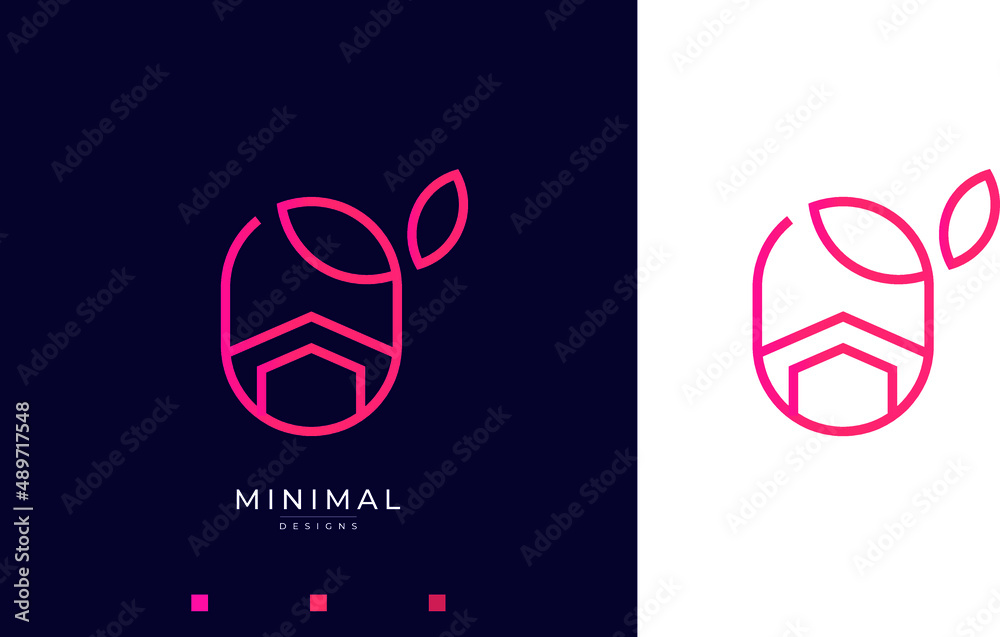 A line art icon logo of a house/home with a leaf circle Stock Vector ...