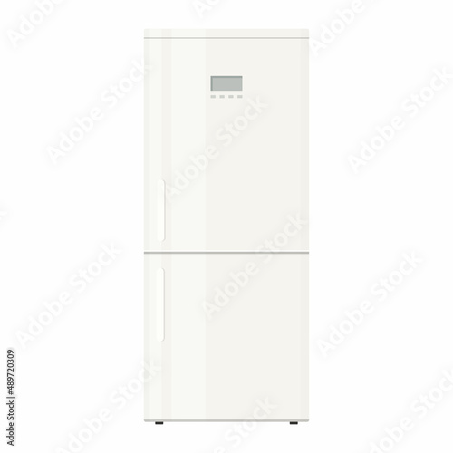 White Refrigerator isolated on white background. Fridge kitchen appliances vector illustration. Flat design
