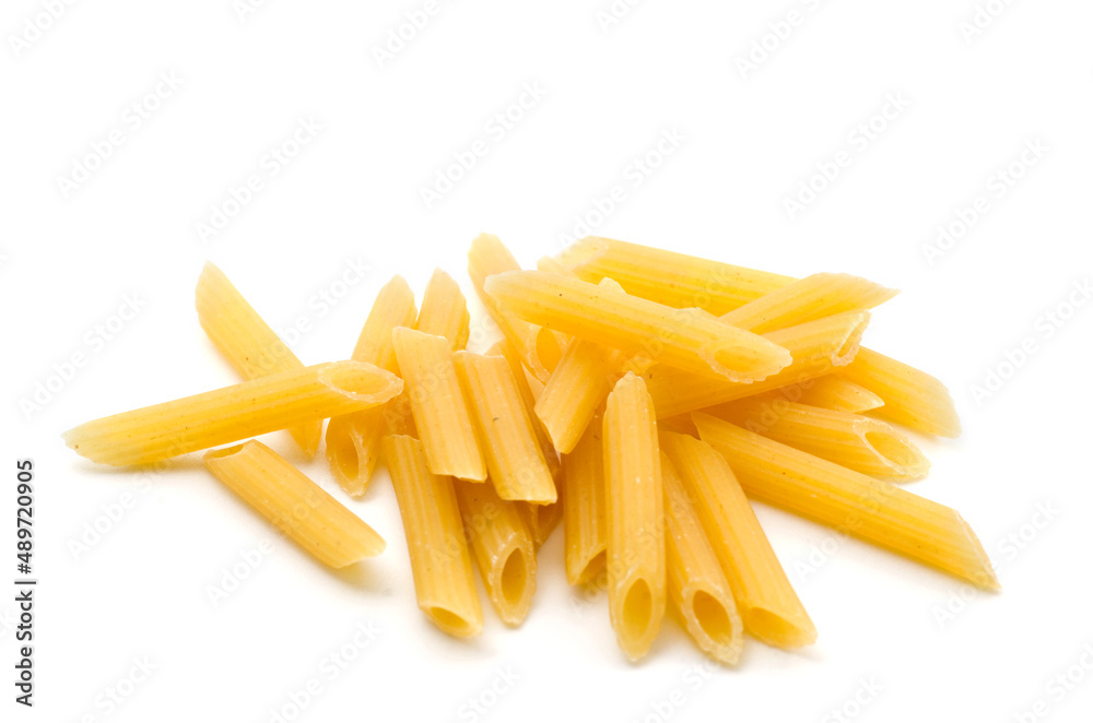 Macro Image of Penne Pasta Isolated on White Background Macro Image of Penne Pasta Isolated on White Background