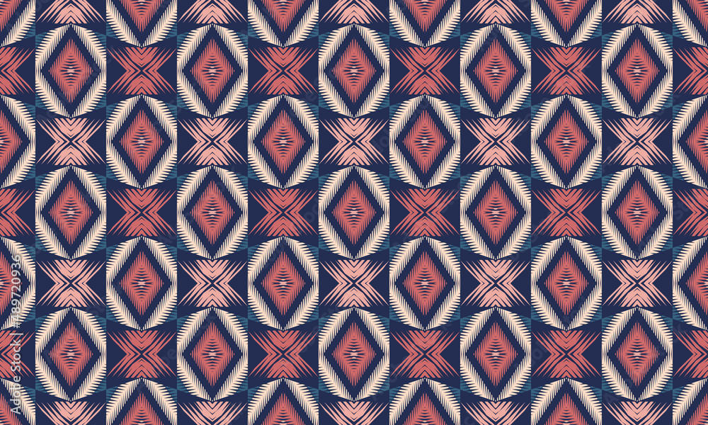 Fototapeta premium Geometric Tribal seamless pattern. Traditional designs for background, wallpaper, paper, packaging, fabric, clothing, gift wrapping, carpet, tile, decoration, vector illustration, embroidery style.