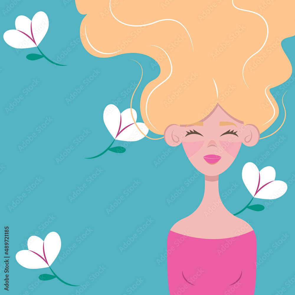 Beautiful woman., Her blonde hair flies up. Vector graphic. Beautiful woman., Her blonde hair flies up. Vector graphic.
