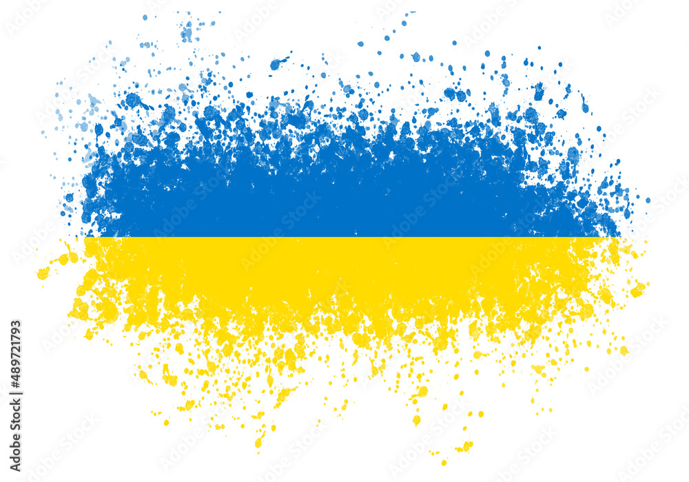Ukrainische Flagge in Sprüheffekt, symbolische Fahne - obrazy, fototapety, plakaty 