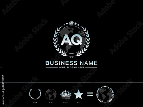 Alphabet AQ Logo, Creative Aq Initial Letter Vector Logo Modern and circle Leaf Globe Royal Crown and Star Icon