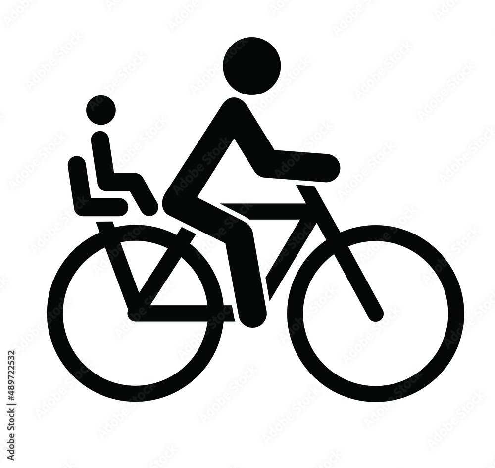 Stickman, stick figure man cycling line pattern. Cyclist with child Vector bicycle icon or pictogram. Bike symbol or logo. Family, Father or mother and child concept. Stickman, stick figure man cycling line pattern. Cyclist with child Vector bicycle icon or pictogram. Bike symbol or logo. Family, Father or mother and child concept.